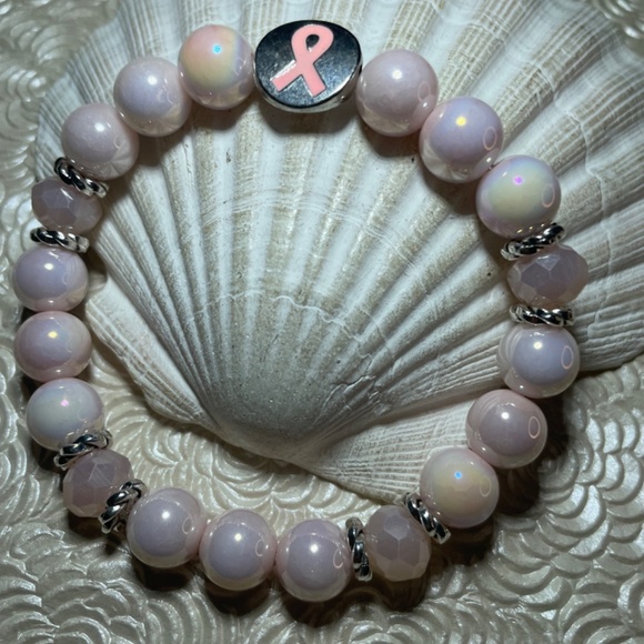 Breast Cancer Awareness Beaded Stretch Bracelet - Picture 3 of 7